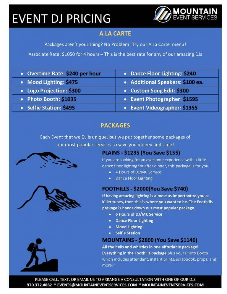 Event DJ Pricing Guide Mountain Event Services